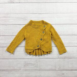Persnickety Baby Girl Mustard Knit Cardigan Sweater Ruffle Hem Button Front 2T